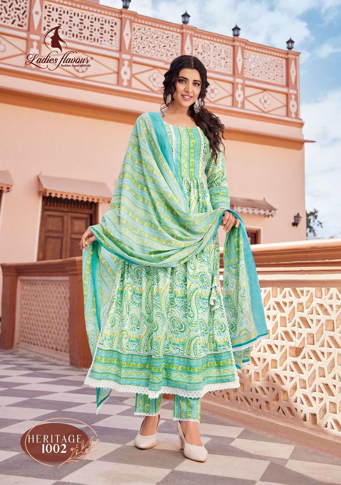 LF HERITAGE PURE COTTON PRINT KURTI AND PANT WITH MULL COTTON PRINT DUPATTA 1002